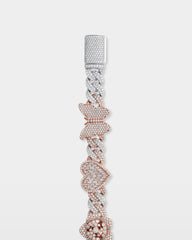 Two Tone Heart, Rose & Butterfly Diamond Bracelet