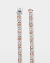 Two Tone Square Halo Baguette Diamond Tennis Necklace
