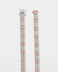 Two Tone Square Halo Baguette Diamond Tennis Necklace