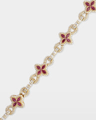 Gold Ruby Clover Diamond Link Bracelet