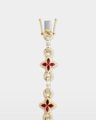 Gold Ruby Clover Diamond Link Bracelet