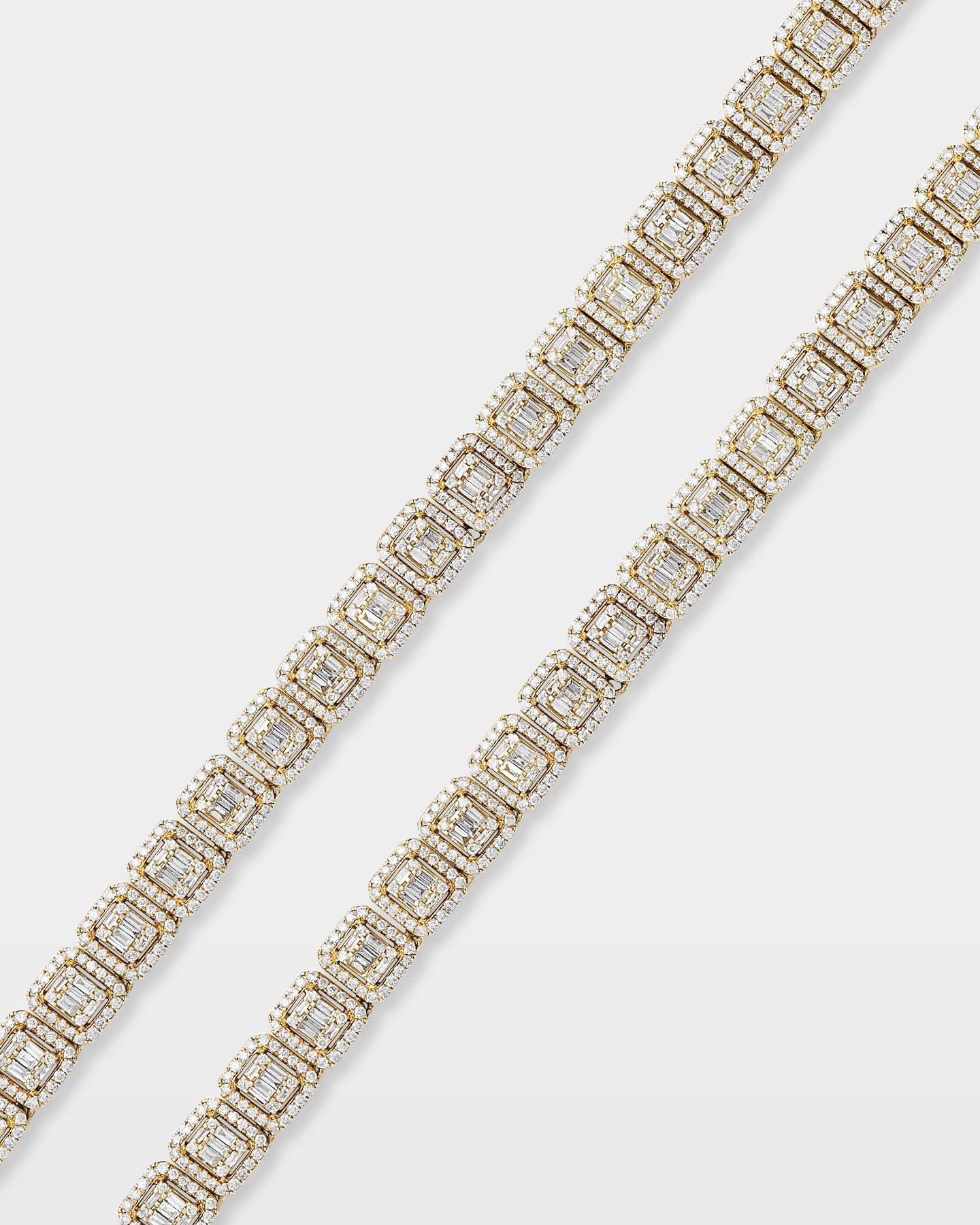 Square Halo Baguette Diamond Tennis Necklace