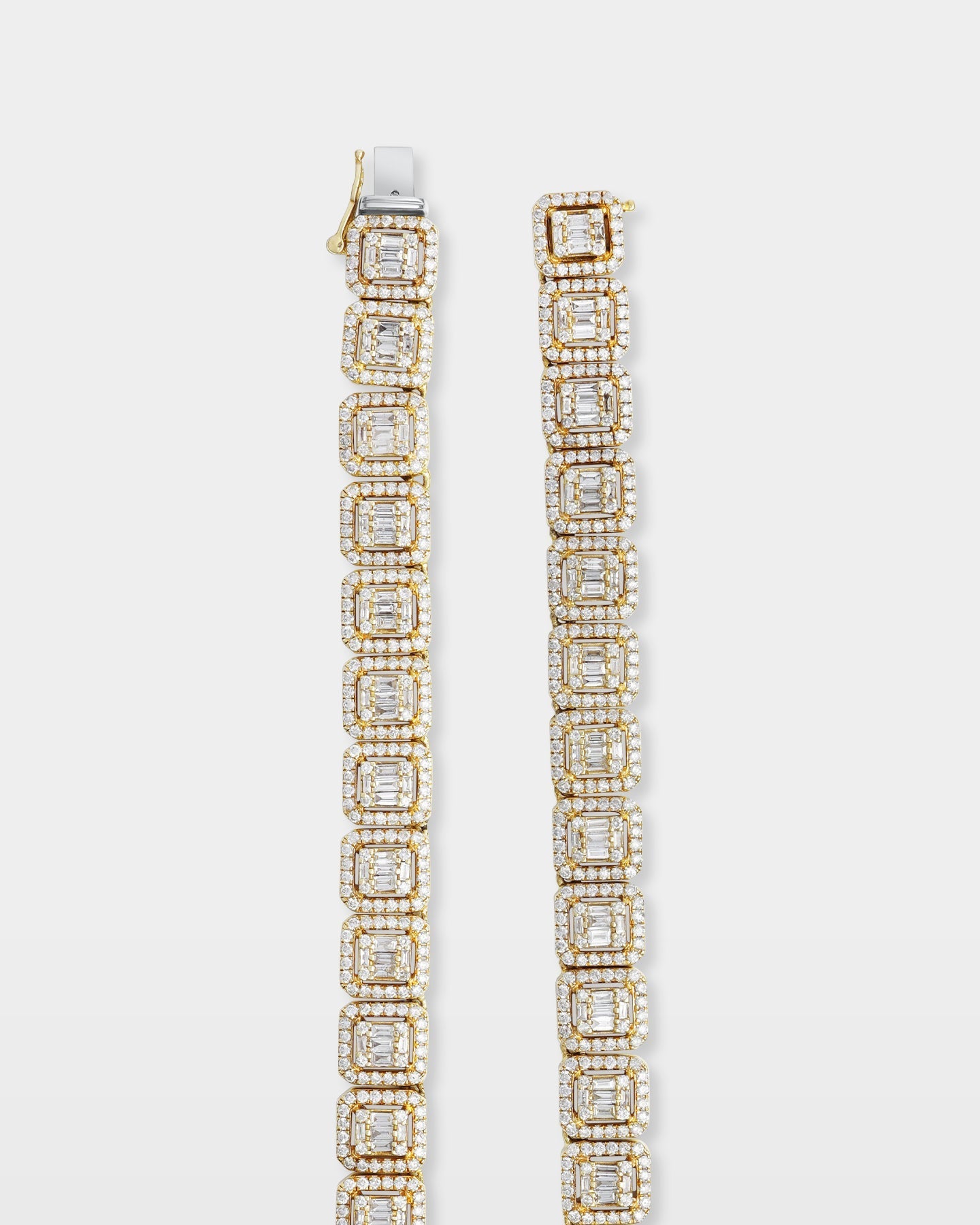 Square Halo Baguette Diamond Tennis Necklace