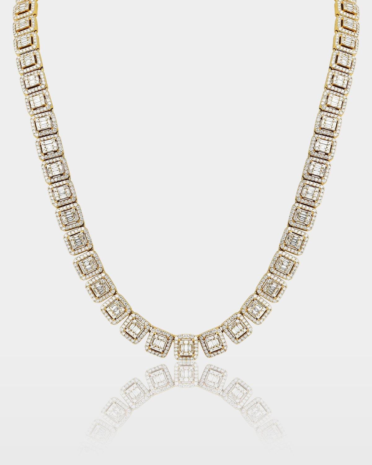 Square Halo Baguette Diamond Tennis Necklace