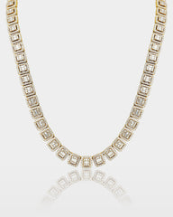 Square Halo Baguette Diamond Tennis Necklace