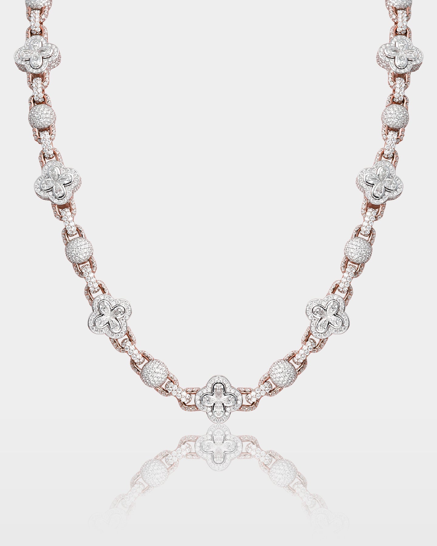 Two Tone Clover & Ball Diamond Link Chain