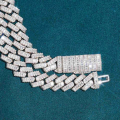 13MM Baguette Diamond Iced Out Cuban Link Chain 14K Gold