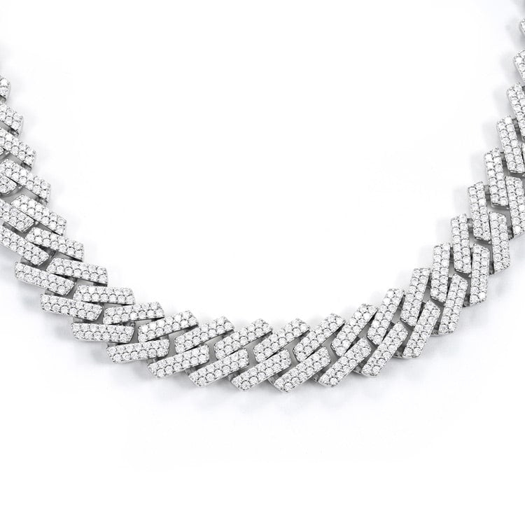 2-Row 15MM Moissanite Cuban Link Chain 14K Gold