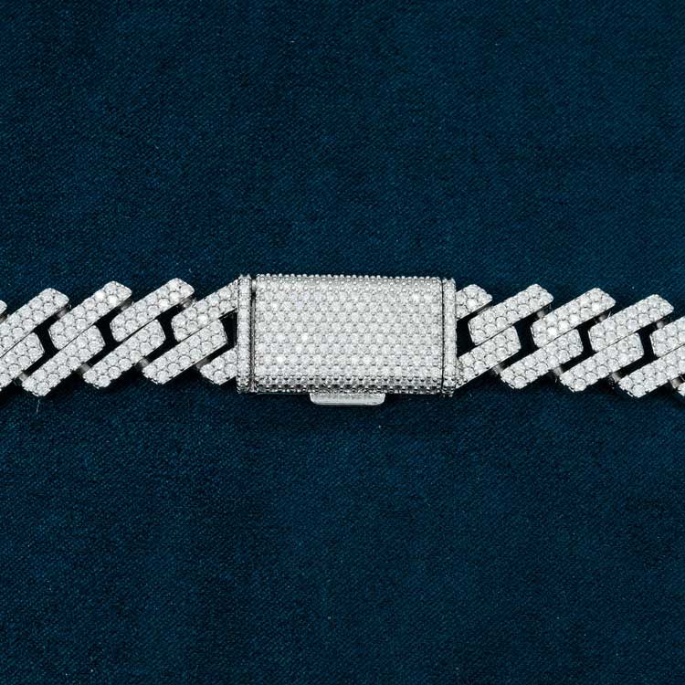 2-Row 15MM Moissanite Cuban Link Chain 14K Gold