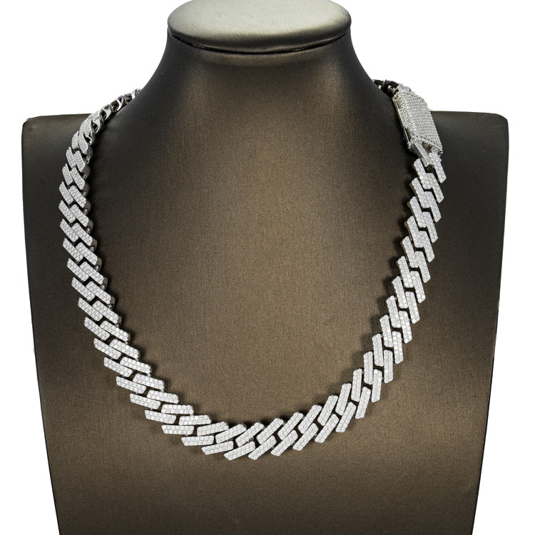 2-Row 15MM Moissanite Cuban Link Chain 14K Gold