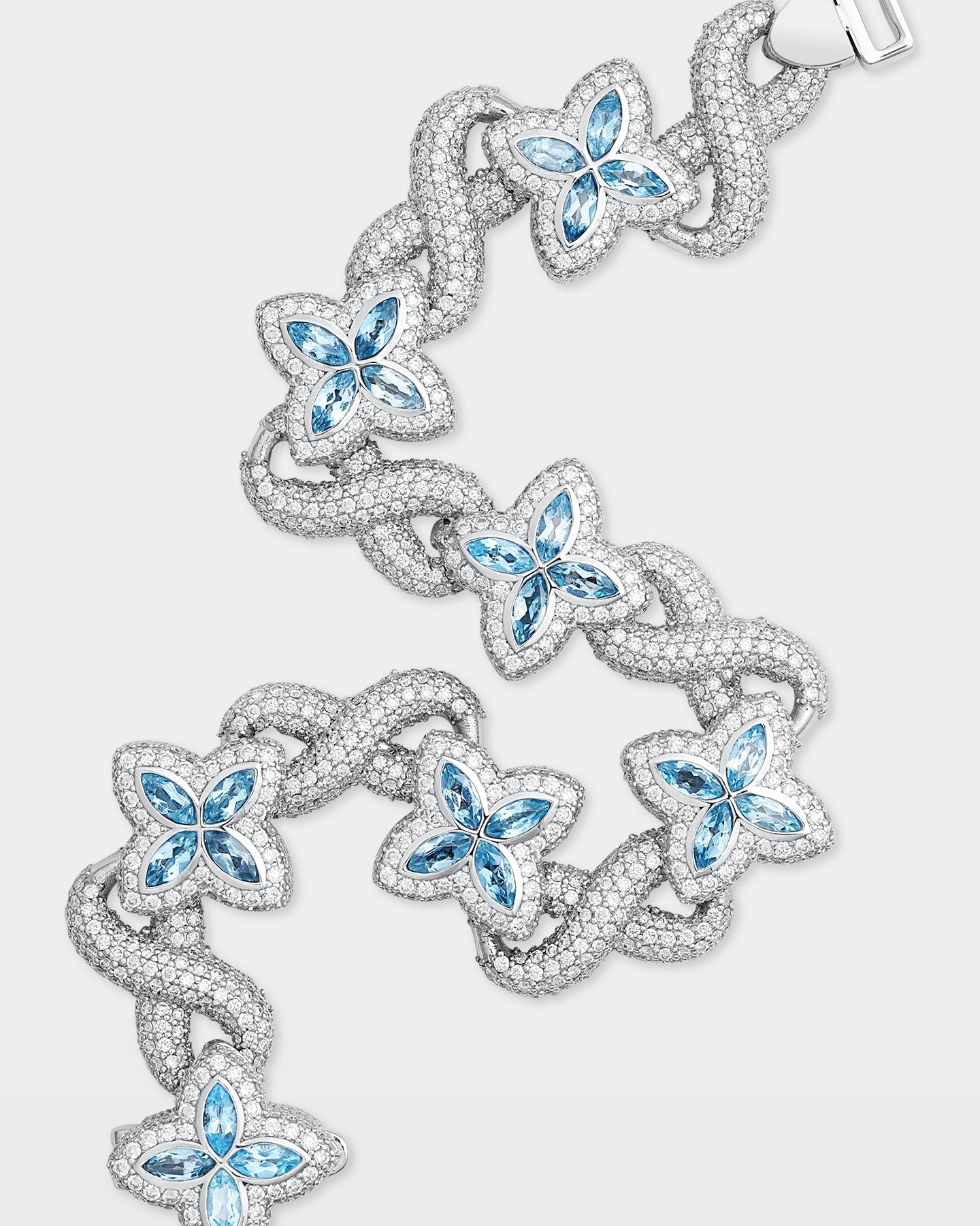 Aquamarine Clover & Infinity Diamond Link Bracelet