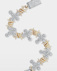 Two-Tone Barbed Wire & Diamond Cross Link Bracelet