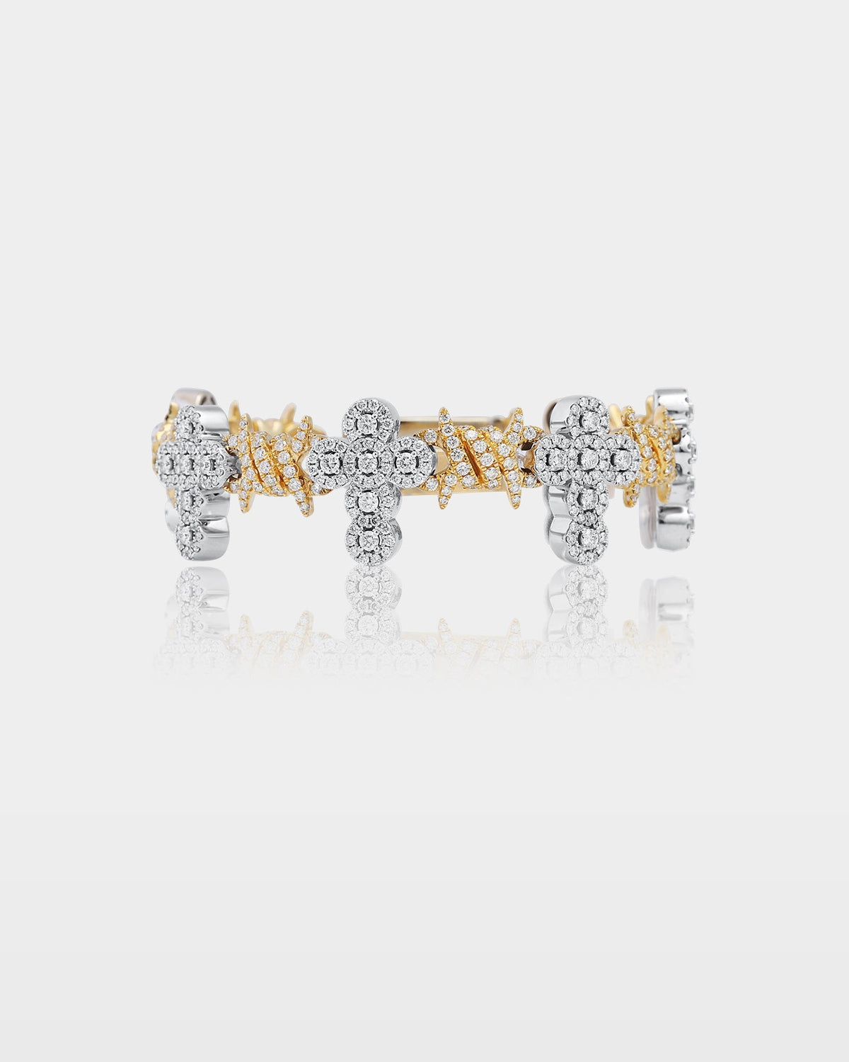 Two-Tone Barbed Wire & Diamond Cross Link Bracelet
