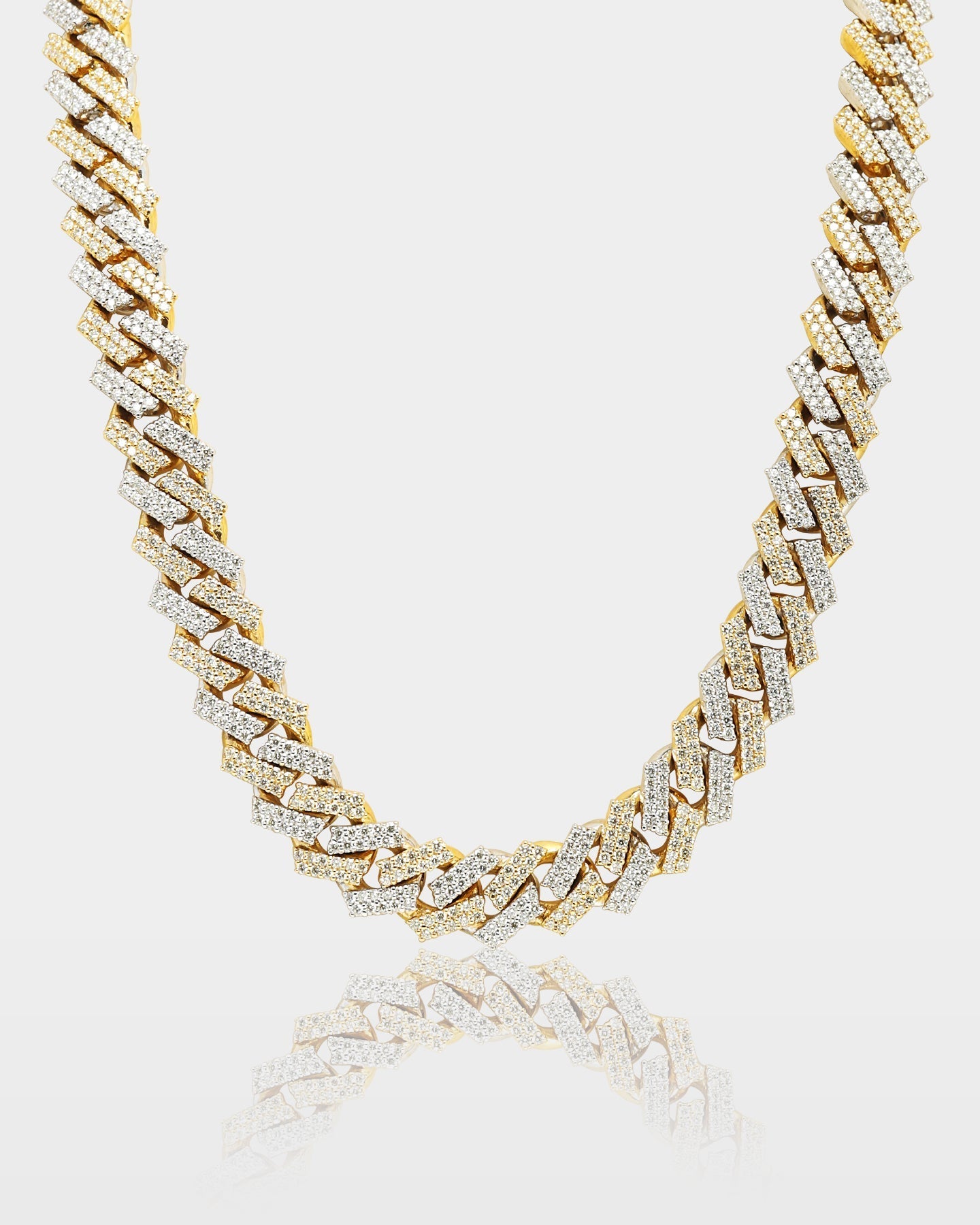 Two Tone Double Row Diamond Cuban Link Chain