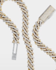 Two Tone Double Row Diamond Cuban Link Chain