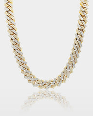 Two Tone Double Row Diamond Cuban Link Chain