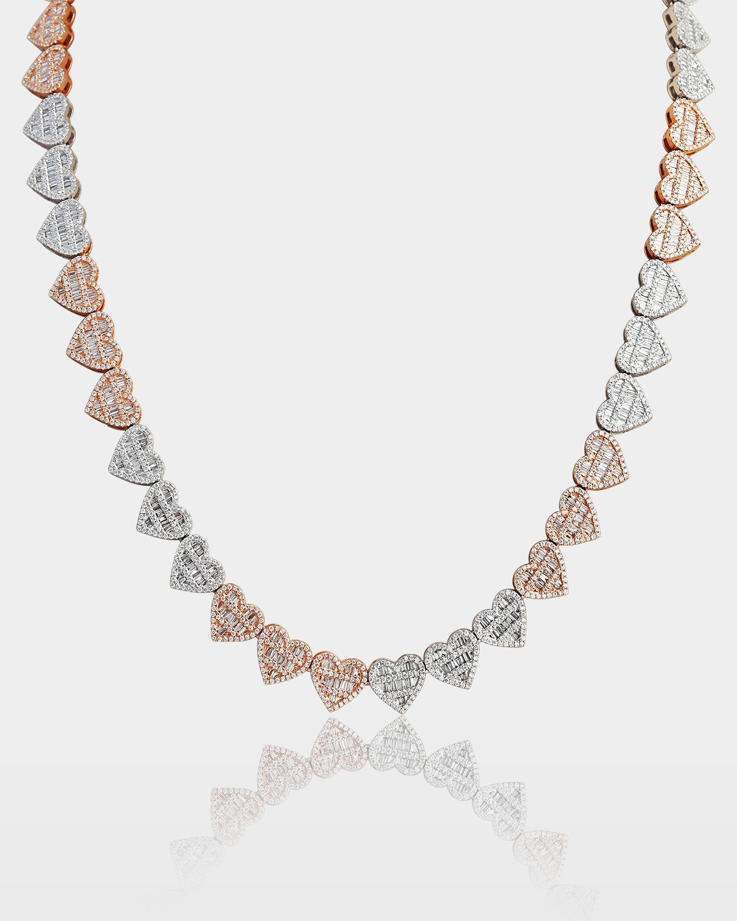 Two Tone Heart Diamond Tennis Necklace