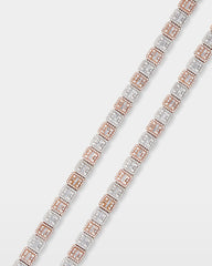 Two Tone Square Halo Baguette Diamond Tennis Necklace