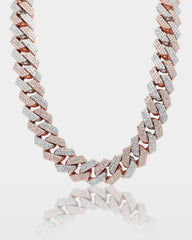 Two Tone Three Row Diamond Cuban Link Chain