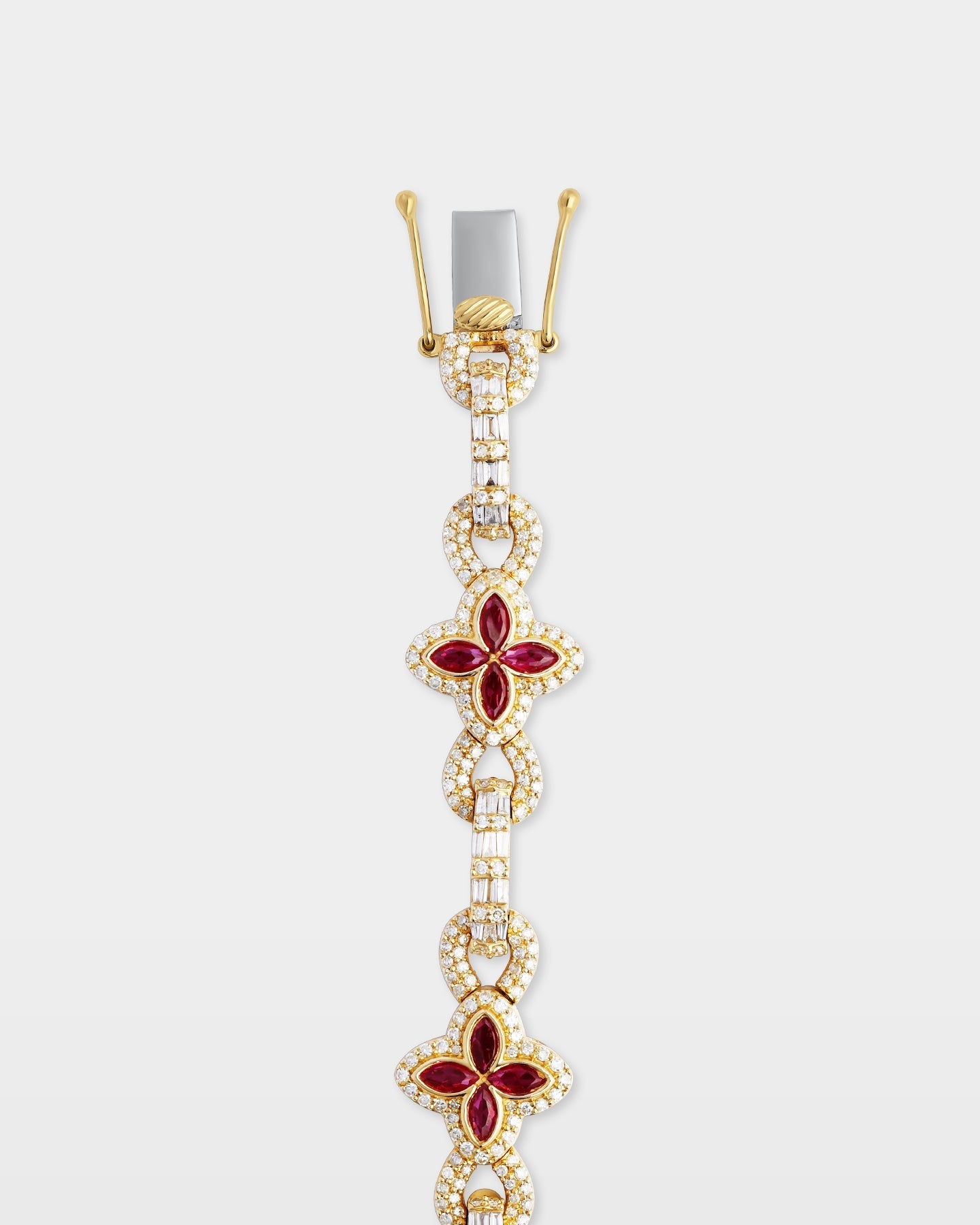 Gold Ruby Clover Diamond Link Bracelet